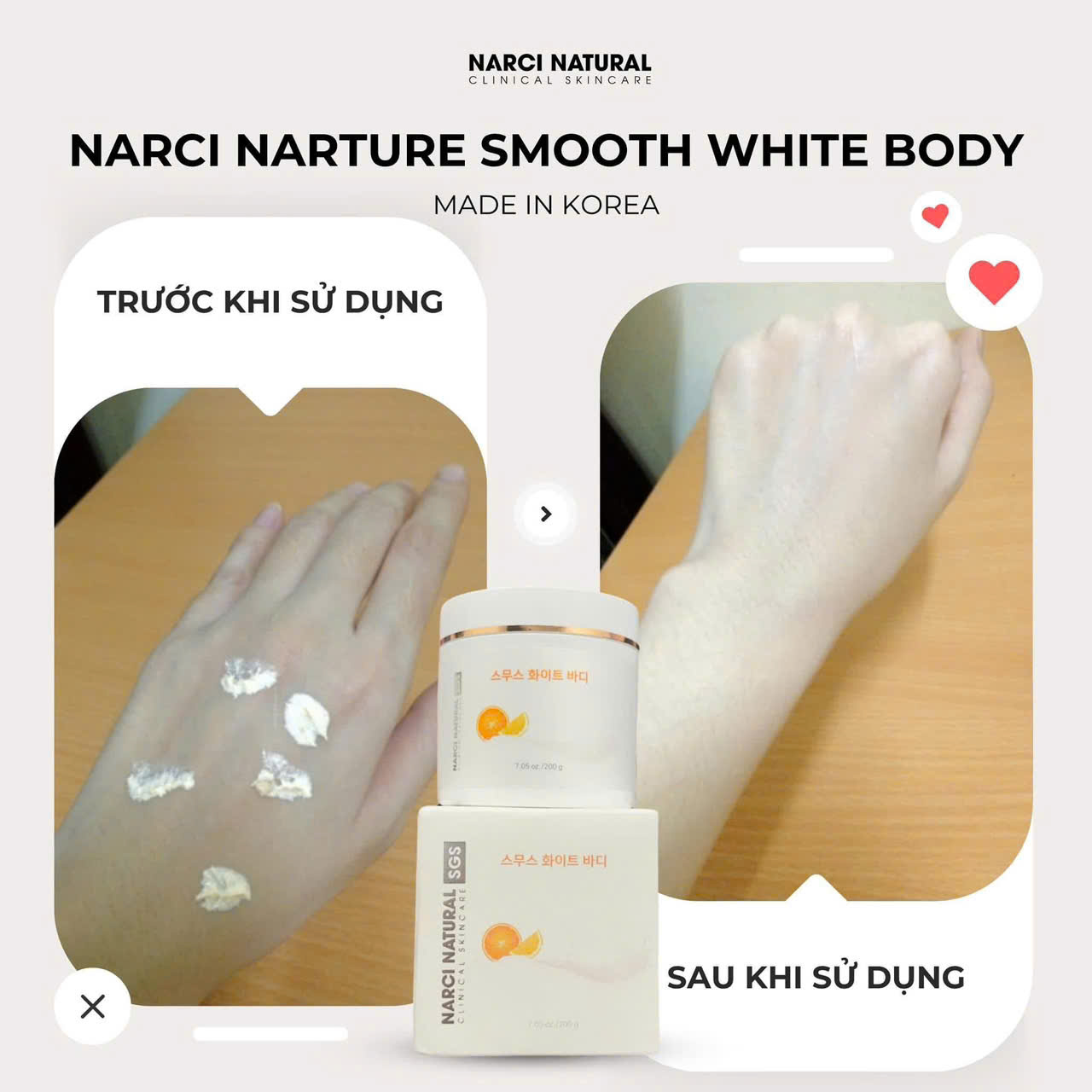 Chi tiết Kem body NARCI NATURAL SMOOTH WHITE BODY nâng tông giúp dưỡng trắng da chống nắng,200g