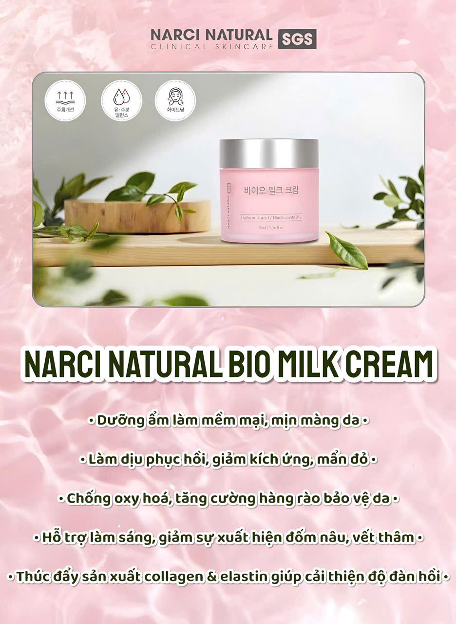 Chi tiết Kem dưỡng da mặt NARCI NATURAL BIO MILK CREAM 70ml cấp ẩm dưỡng trắng phục hồi da