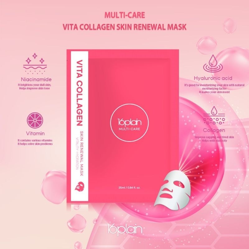 Chi tiết Mặt nạ ngừa lão hóa, trẻ hóa da 16plain Multi-care Vita Collagen Skin Renewal Mask 25ml