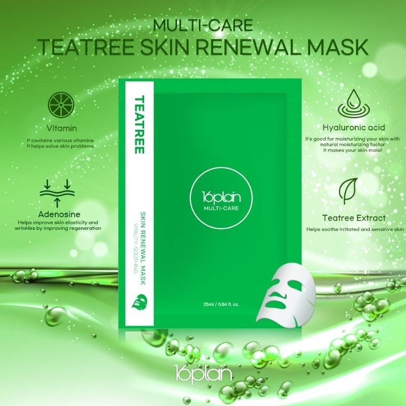 Chi tiết Mặt nạ tràm trà kiểm soát dầu, mụn 16plain Multi-care Teatree Skin Renewal Mask