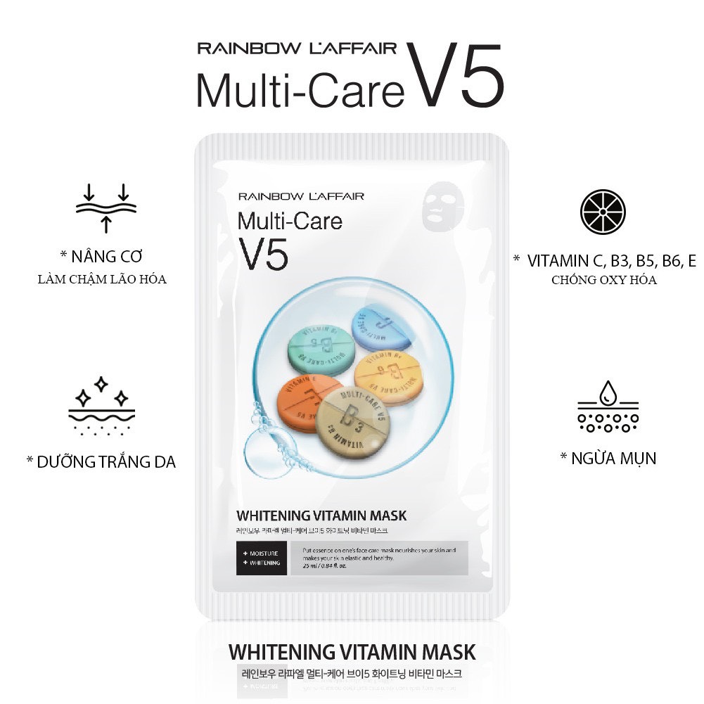 Chi tiết Mặt nạ dưỡng trắng - trẻ hóa da Rainbow Laffair Multi-Care V5 Whitening Vitamin 25ml