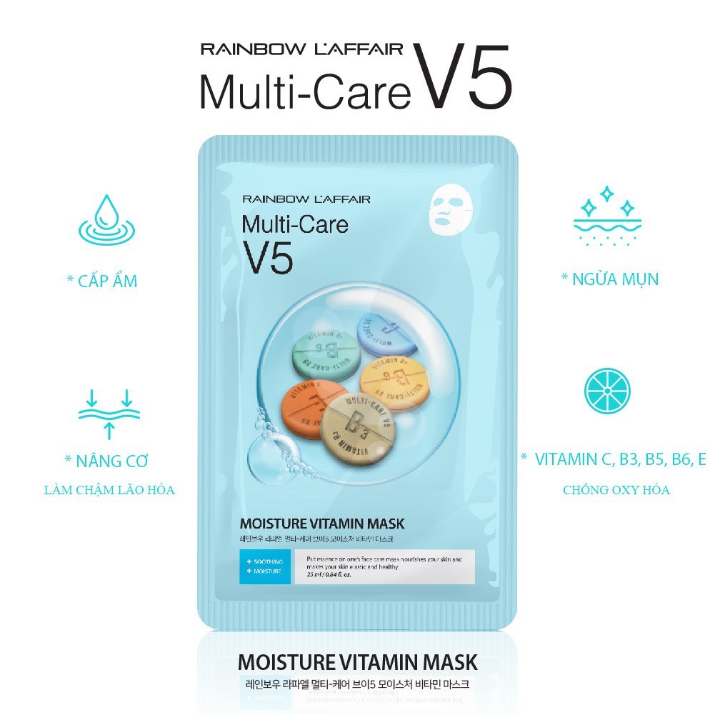 Chi tiết Mặt nạ dưỡng ẩm - chống lão hóa Rainbow L'affair Multi-Care V5 Moisture Vitamin 25ml